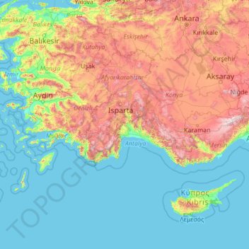 Topografische Karte Akdeniz Bölgesi, Höhe, Relief