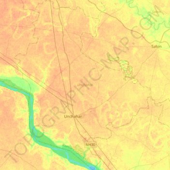 Topografische Karte Unchahar, Höhe, Relief