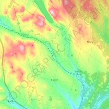 Topografische Karte Sutton, Höhe, Relief