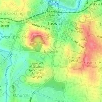 Topografische Karte Ipswich, Höhe, Relief