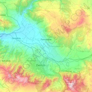 Topografische Karte Pamukkale, Höhe, Relief