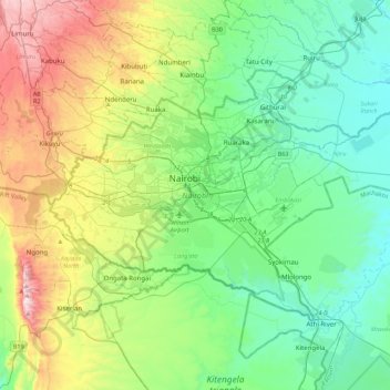 Topografische Karte Nairobi County, Höhe, Relief