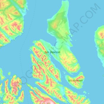 Topografische Karte Dawson Island, Höhe, Relief