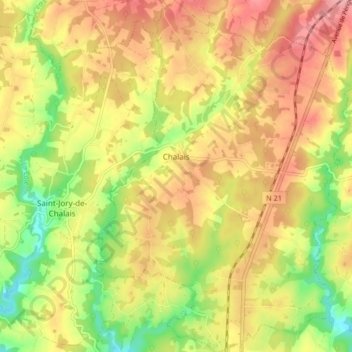 Topografische Karte Chalais, Höhe, Relief