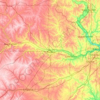 Topografische Karte Kansas River, Höhe, Relief