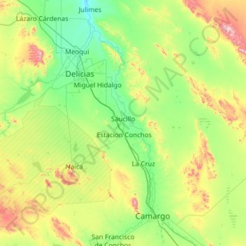 Topografische Karte Saucillo, Höhe, Relief