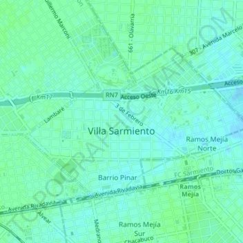 Topografische Karte Villa Sarmiento, Höhe, Relief