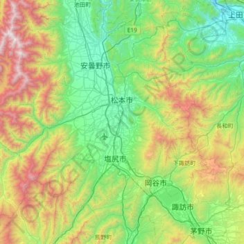 Topografische Karte 松本市, Höhe, Relief