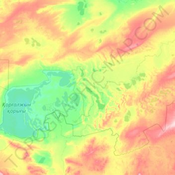 Topografische Karte Коргалжынский район - Қорғалжын ауданы, Höhe, Relief