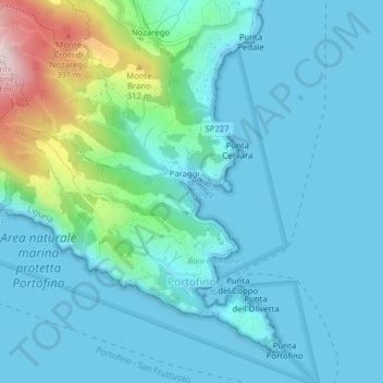 Topografische Karte Portofino, Höhe, Relief