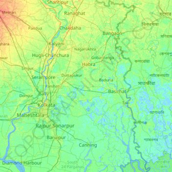 Topografische Karte North 24 Parganas, Höhe, Relief