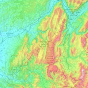 Topografische Karte Parc naturel régional du Vercors, Höhe, Relief