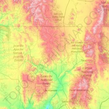 Topografische Karte Carson National Forest, Höhe, Relief