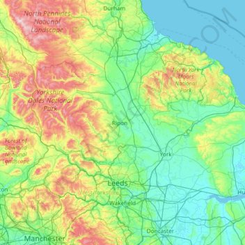 Topografische Karte North Yorkshire, Höhe, Relief