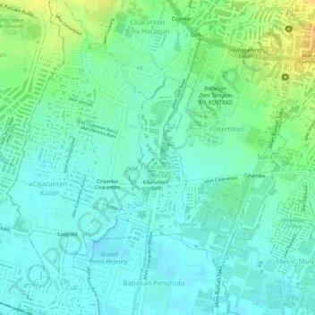 Topografische Karte Cisaranten Wetan, Höhe, Relief