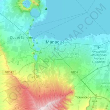 Topografische Karte Managua, Höhe, Relief