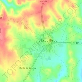 Topografische Karte Vila do Bispo, Höhe, Relief