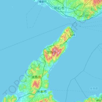 Topografische Karte Awaji, Höhe, Relief