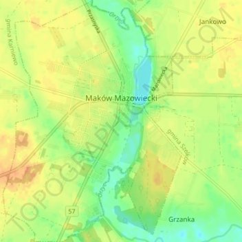 Topografische Karte Maków Mazowiecki, Höhe, Relief