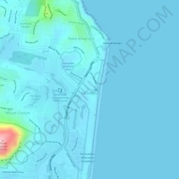 Topografische Karte Yaroomba, Höhe, Relief