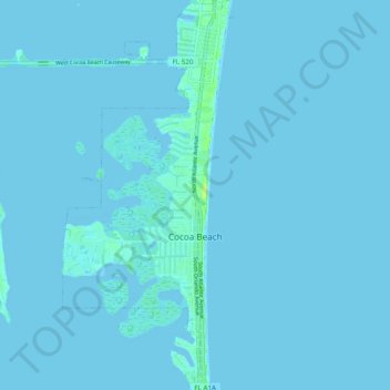 Topografische Karte Cocoa Beach, Höhe, Relief