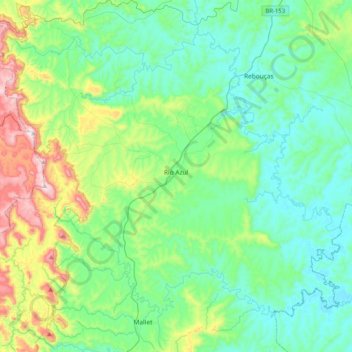 Topografische Karte Rio Azul, Höhe, Relief