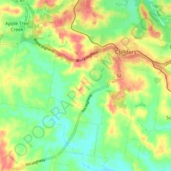 Topografische Karte Childers, Höhe, Relief
