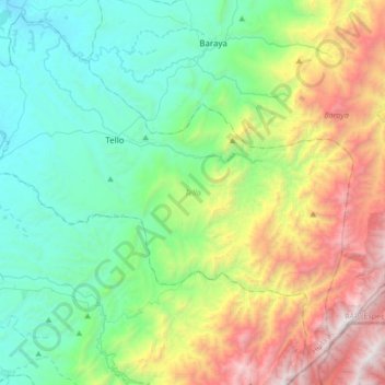 Topografische Karte Tello, Höhe, Relief