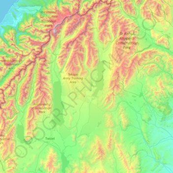 Topografische Karte Mackenzie District, Höhe, Relief