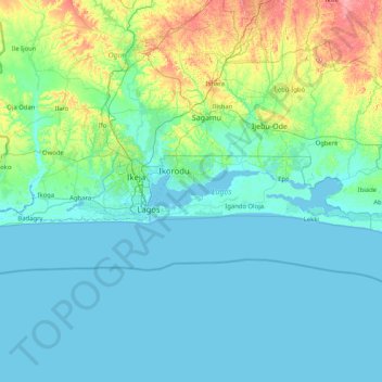 Topografische Karte Lagos, Höhe, Relief