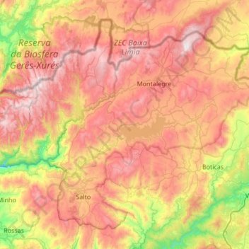 Topografische Karte Montalegre, Höhe, Relief