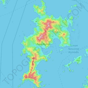 Topografische Karte Komodo Island, Höhe, Relief