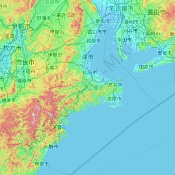 Topografische Karte Präfektur Mie, Höhe, Relief