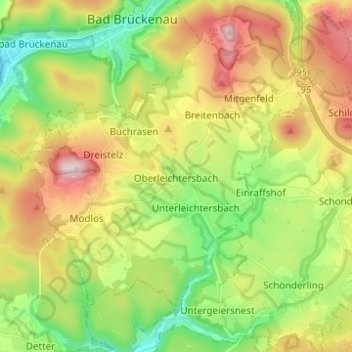 Topografische Karte Oberleichtersbach, Höhe, Relief