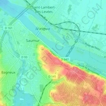 Topografische Karte Saumur, Höhe, Relief