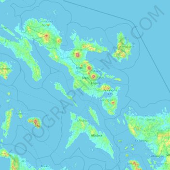 Topografische Karte Bicol Region, Höhe, Relief