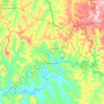 Topografische Karte Porto Amazonas, Höhe, Relief