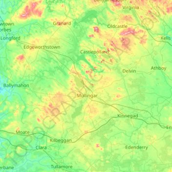 Topografische Karte County Westmeath, Höhe, Relief