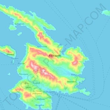 Topografische Karte Κάλυμνος, Höhe, Relief