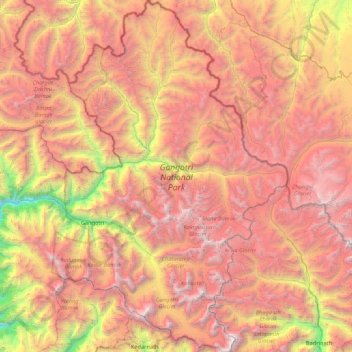 Topografische Karte Gangotri National Park, Höhe, Relief