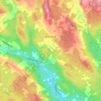 Topografische Karte Watford, Höhe, Relief