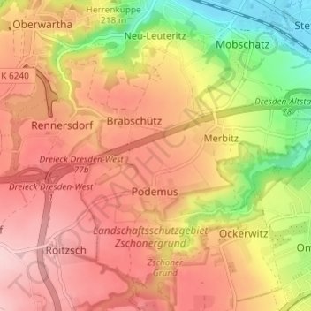 Topografische Karte Mobschatz, Höhe, Relief