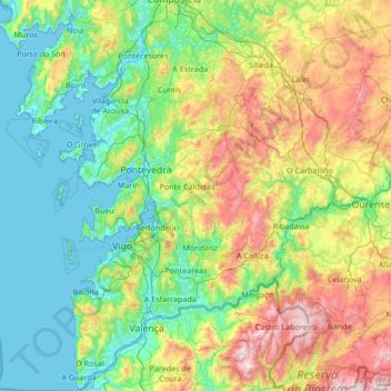 Topografische Karte Pontevedra, Höhe, Relief