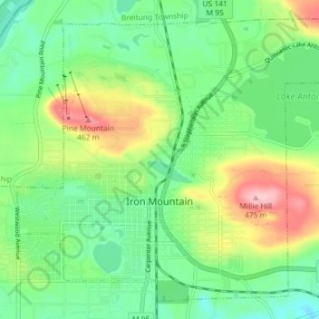Topografische Karte Iron Mountain, Höhe, Relief