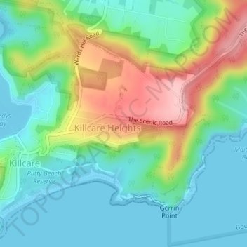 Topografische Karte Killcare Heights, Höhe, Relief