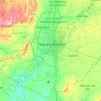 Topografische Karte Aguascalientes, Höhe, Relief