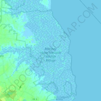 Topografische Karte Bombay Hook National Wildlife Refuge, Höhe, Relief