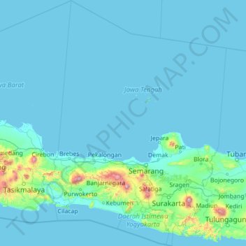 Topografische Karte Zentral-Java, Höhe, Relief