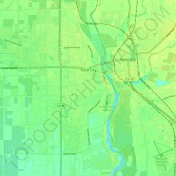 Topografische Karte Yuba City, Höhe, Relief