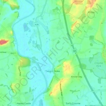 Topografische Karte Severn Stoke, Höhe, Relief